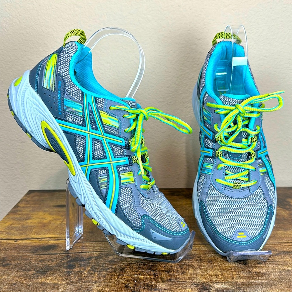 ASICS Gel Venture Women’s Sneakers, Gray, Blue, Yellow, Size 10, Style F820116